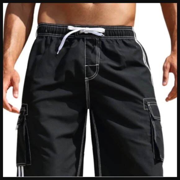 OP Other - Ocean Pacific (OP) Black Board Shorts with White Stripes White Stitching Size L